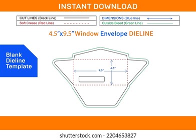Window Envelope design 4.5x9.5 inch dieline template 