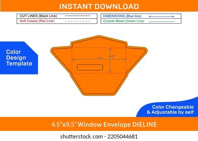 Window Envelope design 4.5x9.5 inch dieline template 