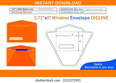 Window Envelope dieline template and 3D envelope