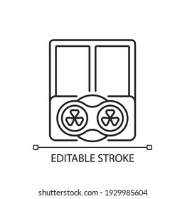 Window fans linear icon. Comfortable temperatures maintenance. Controlling air ventilation. Thin line customizable illustration. Contour symbol. Vector isolated outline drawing. Editable stroke
