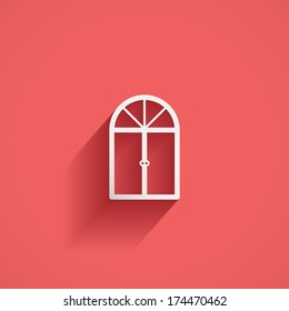 window, flat icon isolated on a red background for your design, vector illustration