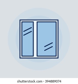 Window flat icon - vector minimal plastic window symbol or logo element on blue background