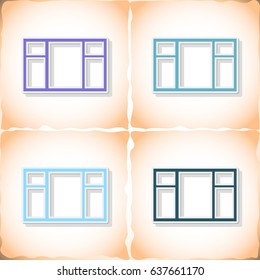 Window. Flat sticker with shadow on old paper. Vector illustration