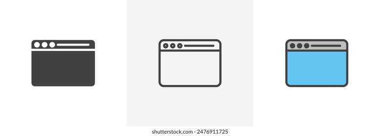 Window flat thin line icon collection.