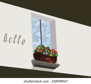 a window flower box, oil painting style 