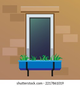Fenster mit Blumenkiste, Vektorgrafik