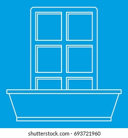 Window and flowerbox icon blue outline style isolated vector illustration. Thin line sign