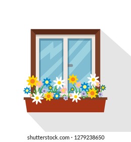 window with flowers, flowerpot on window 