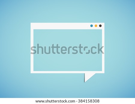 Window form screen, copyspace, design blank space, mock up, white square speech bubble on paper blue background.