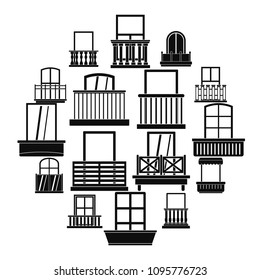 Window forms icons set balcony. Simple illustration of 16 window balcony forms vector icons for web