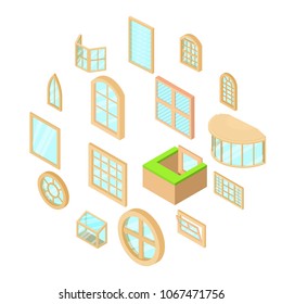 Window forms icons set. Isometric illustration of 16 window forms icons set vector icons for web