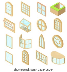 Window forms icons set. Isometric illustration of 16 window forms icons set vector icons for web