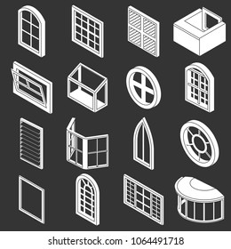 Window forms icons set vector white isolated on grey background 