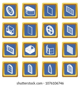 Window forms icons set vector blue square isolated on white background 
