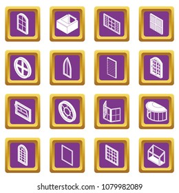 Window forms icons set vector purple square isolated on white background 