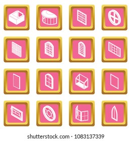 Window forms icons set vector pink square isolated on white background 