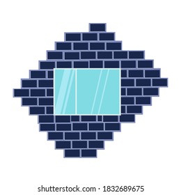 Window and a fragment of a blue wall. Seamless pattern on a brick wall. Isolated element for the design of web pages, online store, poster, banner. Vector