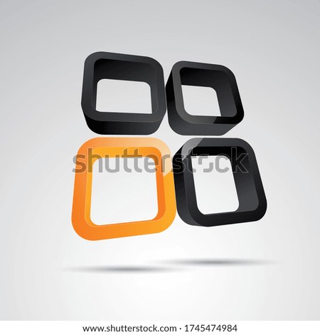 window frame 3d vector icon as logo formation in black and orange glossy colors, Corporate design. Vector illustration. Eps 10 vector file.