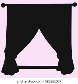 window frame with curtain vector silhouette isolated