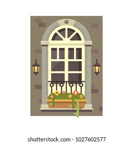 Window frame exterior view. Vector flat style illustration.
