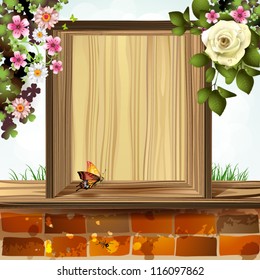 Window frame with flowers