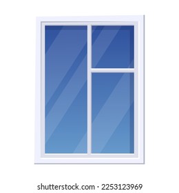 Window with frame. Glass window on wall of building. Cartoon classic element of house exterior isolated white. Architecture, facade concept