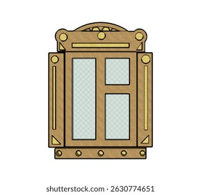 Window, frame with glass, platbands, element of Russian wooden hut, 3D model