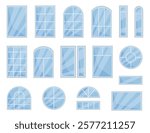 Window frame glasses collection for house in cartoon style
