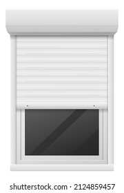 Window frame with half open blinds. Rolling shutter template