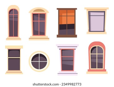 Vista frontal del balcón del marco de la ventana aislada en fondo blanco. Ilustración del elemento de diseño gráfico del vector