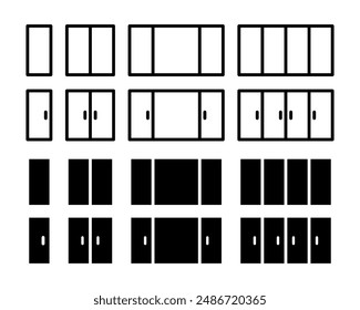 Fensterrahmen-Symbolsatz. Einfache Tür Symbol Kollektion. Einzel-, Doppel- und Dreifach-Vektorillustration. Plastikfensterschild isoliert.