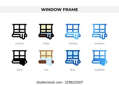 Window frame icons in different style. Window frame icons set. Holiday symbol. Different style icons set. Vector illustration