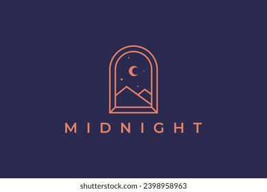 Window Frame at Midnight Abstract View Mountain with Concept Bohemian Hipster Minimalist Elegance Logo