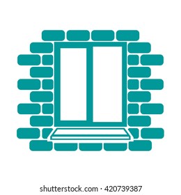 Window frame on the background wall of bricks .Vector.