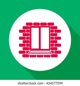 
Window frame on the background wall of bricks .Vector.