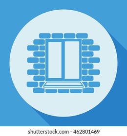 
Window frame on the background wall of bricks .Vector.