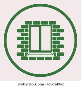 
Window frame on the background wall of bricks .Vector.