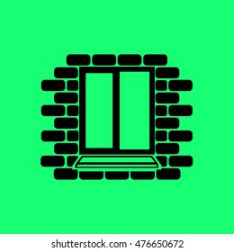 
Window frame on the background wall of bricks .Vector.