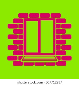 
Window frame on the background wall of bricks .Vector.