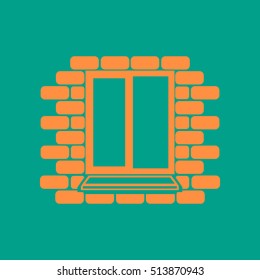 
Window frame on the background wall of bricks .Vector.