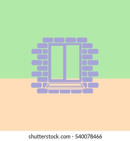 Window frame on the background wall of bricks .Vector.