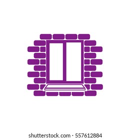 Window frame on the background wall of bricks .Vector.