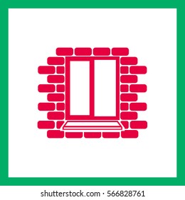 
Window frame on the background wall of bricks .Vector.