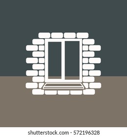 
Window frame on the background wall of bricks .Vector.