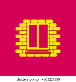 
Window frame on the background wall of bricks .Vector.