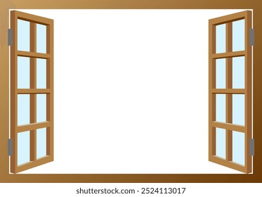 Marco de ventana con ventana de madera abierta