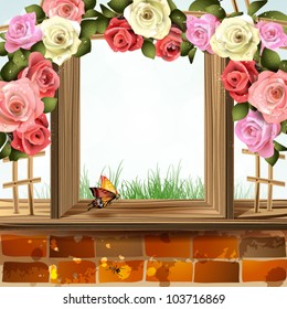 Window frame with roses