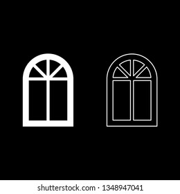 Window frame semi-round at the top Arch window icon set white color vector illustration flat style simple image