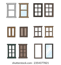 window frame set cartoon style for decoration clipart