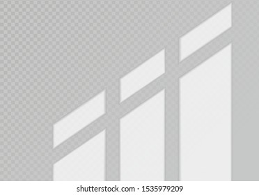 Window frame shadows for natural light effects. Photo-realistic scene. Vector illustration with shadow overlays on transparent background. 